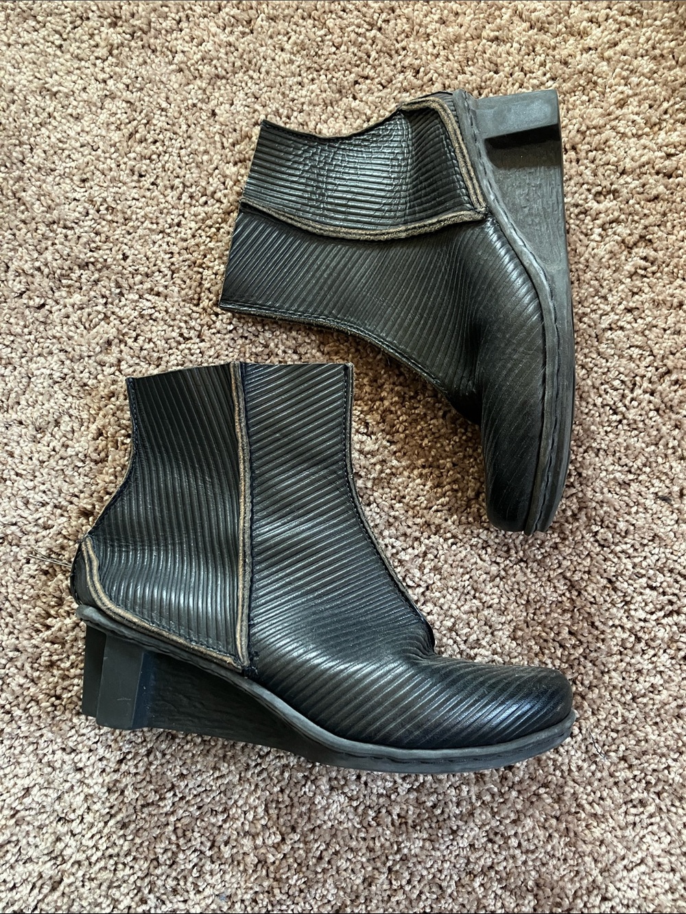 Trippen made in Germany Ribbed Black Chelsea Ankle Boots with Low Block Heel